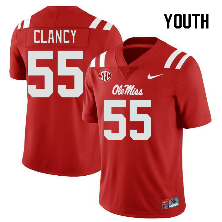 Youth #55 Lakendrick Clancy Ole Miss Rebels College Football Jerseys Stitched-Red